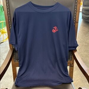 Navy Blue Dri Fit Material Short Sleeve T-Shirt with Red USMC Logo - XL